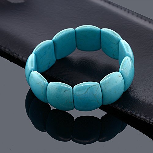 Gem Stone King 7.5 Inch Simulated Turquoise Howlite Beads Stretch Bangle Bracelet For Women 20MM3