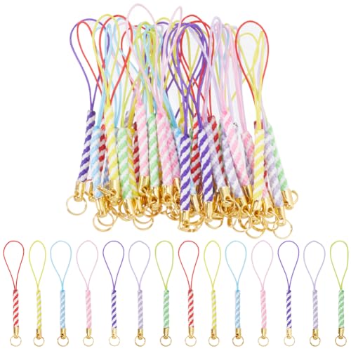 GORGECRAFT 42pcs 7 Colors Nylon Phone Lanyard Colorful Stripe Adjustable Connectors Hand Wrist Lariat Braided Cord Strap with Lobster Clasp Rope for Cell Phone Camera Keys Keychain Case Holder