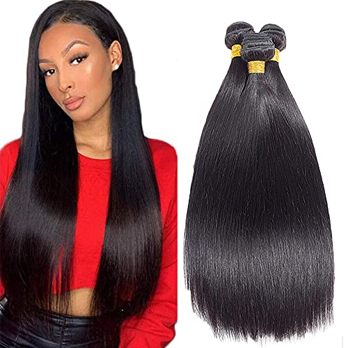 Freiuoke Straight Bundles Human Hair Bundles Unprocessed Virgin Hair 3 Bundles Straight Hair Bundles Natural Black Color 20 22 24 inch