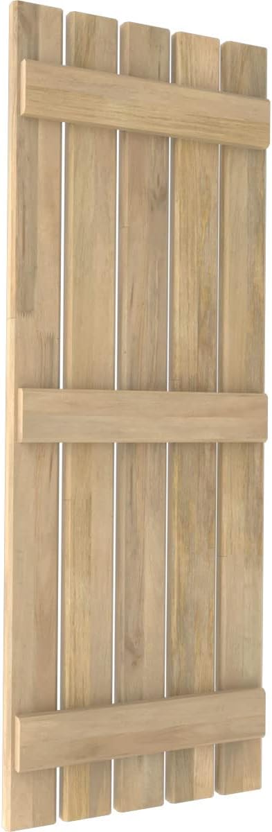 Ekena Millwork ARW401SB519X71UNH Americraft Five 3 Exterior Real Wood Spaced Board-n-Batten Shutters (Per Pair), Unfinished
