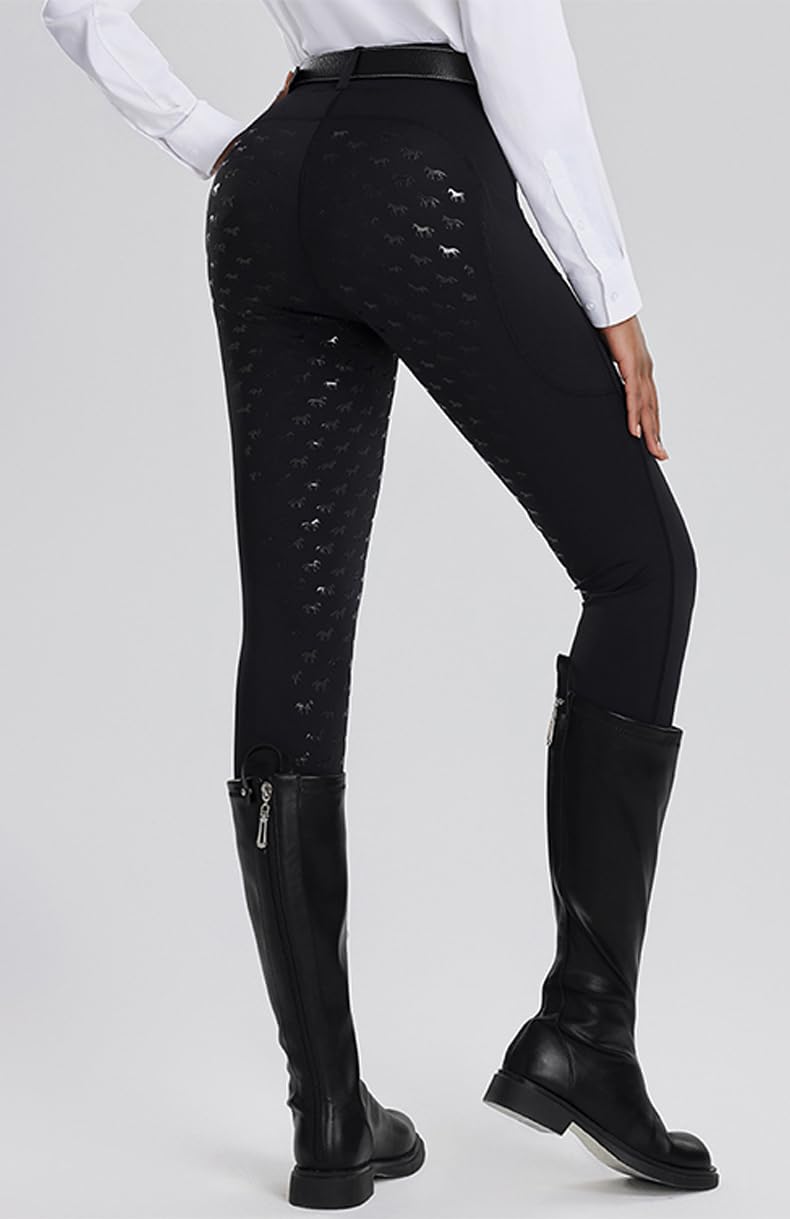 Pantaloni Equitazione Donna con Inserti Completi in Silicone Leggings a Vita Alta Collant Stretch Elastica con Tasca con Cerniera Pantalone Passanti per Cintura