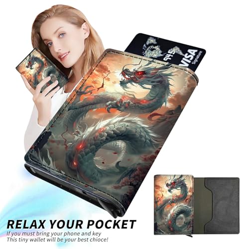 Dragon Minimalist Wallet for Men Tarjeteros de hombres, Pop Up Card Case Wallet for Women, PU Leather Automatic Credit Card Holder Metal Money Clip Wallet RFID Blocking Bifold Pocket Wallet3