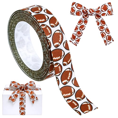 Football Ribbon 10 Yards 5/8 Inch Wide Grosgrain Football Ribbon for Gift Wrapping DIY Crafts Party Decorations & Hair Bows Sports Theme Decorative Ribbon Roll
