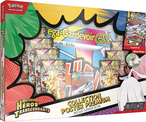 Pokémon : Collection Poster Premium Méga-Évolution – Héros Transcendants – Méga-Gardevoir (1 Carte Promo Brillante, 1 Poster Double Face et 10 boosters)