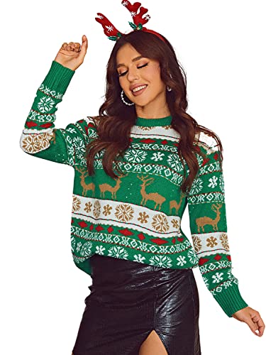 Miessial Women's Knitted Christmas Pattern Sweater Comfy Crewneck Long Sleeve Pullover Sweater