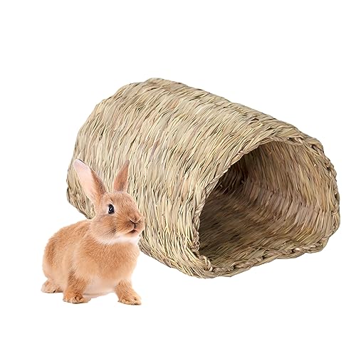 PEMAR Seagrass House Tunnel Hutch Woven Hut Hay Shelter for Bunny, Rabbits, Guinea Pigs, Chinchilla,