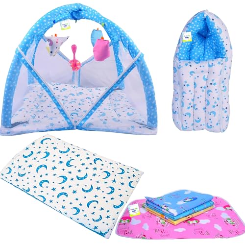 Image of Toddylon Baby Bedding Set for Newborns with Mattress, Mosquito Net, Carry Bag, Cotton Combo, Infant Bed (0-6 Months) (4PCS Set)