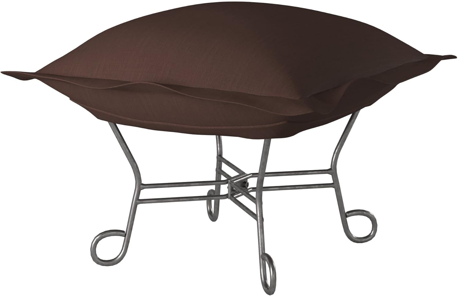 Howard Elliott Collection Scroll Puff Ottoman Chair with Cover, Multipurpose Footstool and Alternate Seating with Titanium Frame for Indoor and Outdoor Use, Patio, Camping or Home, Sterling Chocolate