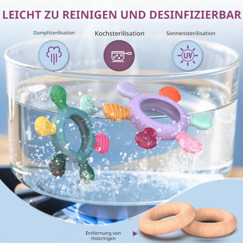 akolik Beißring Baby, Zahnungshilfe Beißspielzeug und Babyspielzeug aus Silikon, Baby Spielzeug ab 0 3 6 9 12 Monate… – Ansicht 5