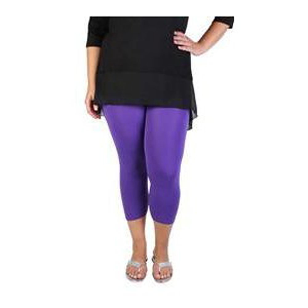 Ladies Plain Cotton Stretch 3/4 Leggings - Multiple Colours and Sizes - Ref. 2191 - purple - XXXL