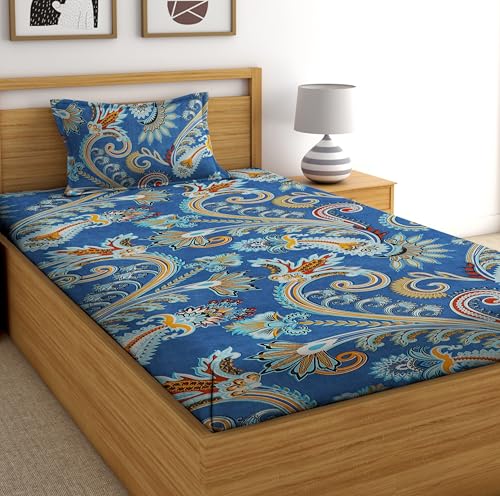 Image of DECORUM Glace Cotton All Around Elastic Fitted Single Bedsheet (72 inchx48 inch) with 1 Pillow Cover | Soft, Smooth & Wrinkle-Free Fabric | Fits Up to 6 inch Mattress | 200-220 TC