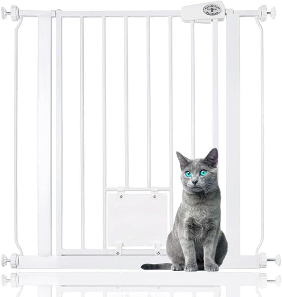Bettacare Pet Gate with Lockable Cat Flap, 75cm 83cm, White, 75cm in