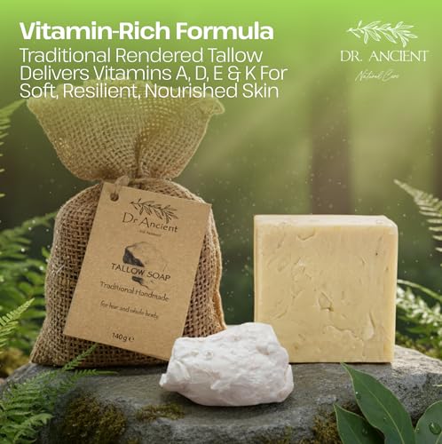 Image of Dr.Ancient Tallow Soap Bar, Organic Soap Bars Handcrafted the Traditional Way, Natural Chemical-Free, Used for Face and Body, Gently Cleanses, Softens Skin, Supports Hydration, and Daily Routine