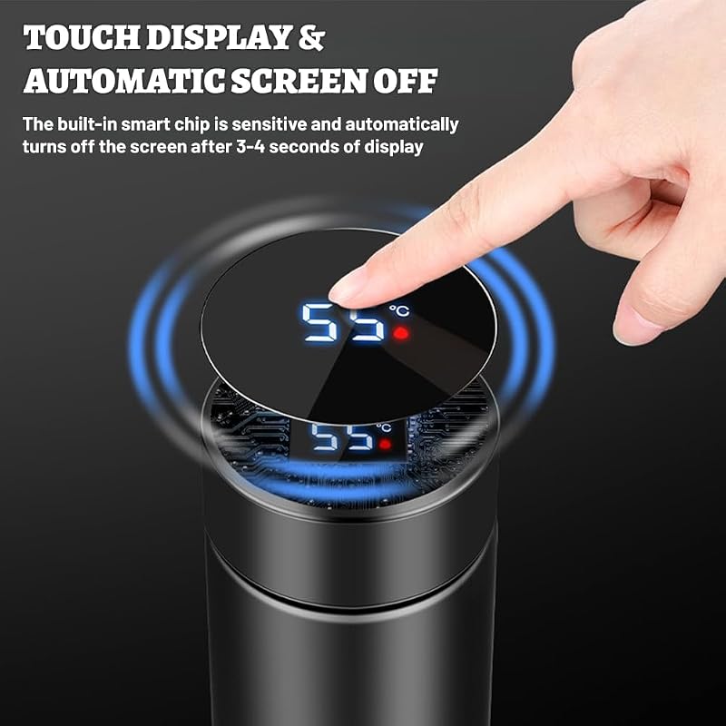 Flintronic Termosz 500ml - Vákuumszigetelt Rozsdamentes Acél Kulacs LCD Hőmérséklet Kijelzővel - Szivárgásmentes Ivópalack Hideg-Meleg Italo
