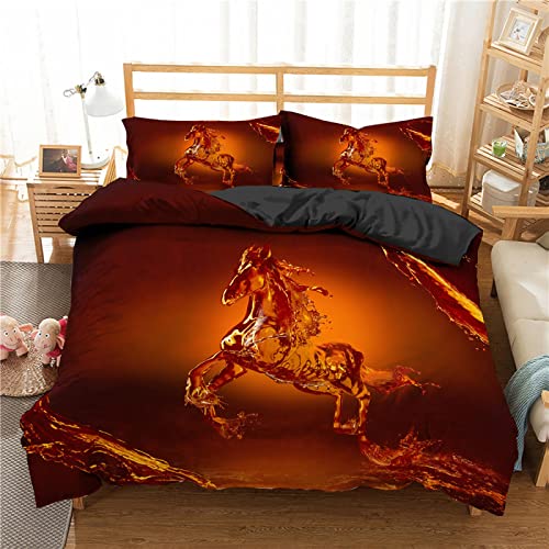 Housse de couette cheval rouge 140x200 microfibre sans repassage parure lit enfant fermeture éclair - 2