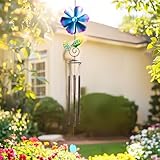 MUMTOP Wind Chimes for Outside Clearance - Garden Wind Chimes with Flower Wind Spinner, 33 Inch Deep Tone Metal Memorial Sympathy Windchimes for Patio Outdoor Porch Yard Decor Gifts(Blue)