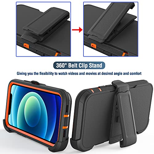 Image of Case for iPhone 12 & 12 Pro with Clip, Heavy-Duty Tough Rugged Shockproof Drop Protective Cover Phone Cases, Black+Orange
