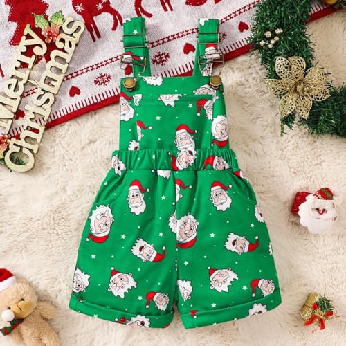 RNTOP Toddler Baby Girl Christmas Clothes Bib Overalls Santa Print Romper Suspender Shorts Jumpsuit (Green, 2-3 Years)