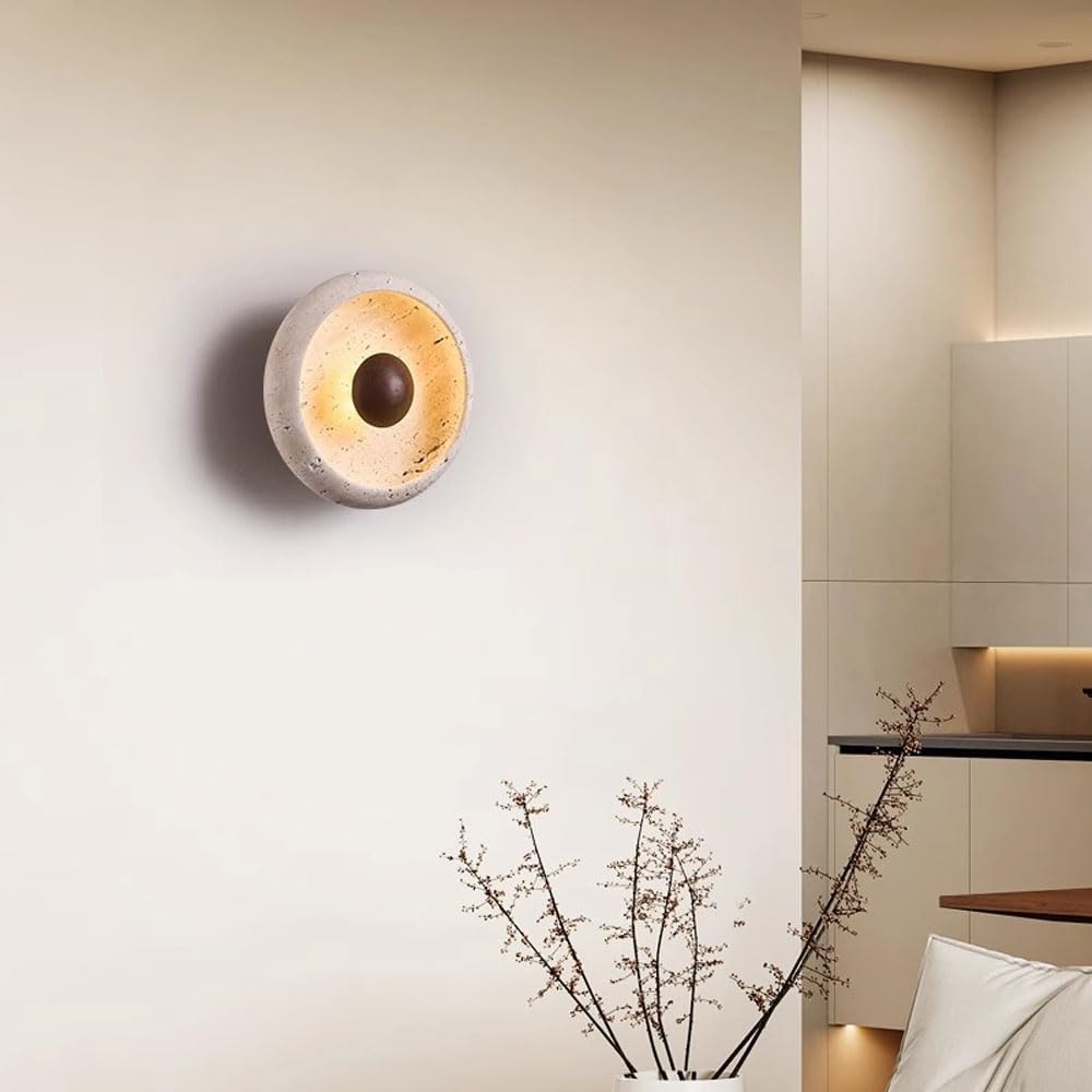 Lámpara de pared estilo industrial moderno, aplique redondo 7,8 pulgadas, lámpara travertino amarillo, tocador, mesita noche, comedor, accesorios iluminación decorativos