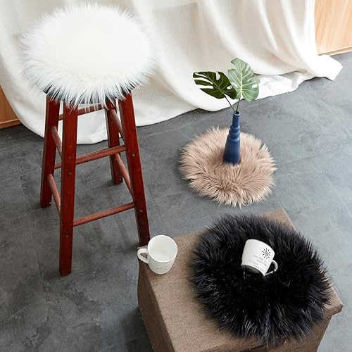 Teppich Wölkchen Schaffell Lammfell Imitat, Fellteppich, Kunstfell Teppich | Fell Sitzkissen Stuhlkissen Rund, für Stühle, Kunstfell Stuhlauflage | Beige - Rund 30cm