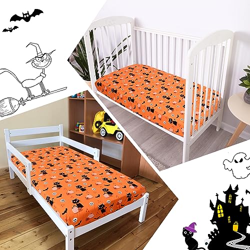 Image of Cloele Halloween Crib Sheet,Pumpkins Cats,Baby Nursery Sheet,52x28in | Fitted Crib Sheet for Boys Girls,Standard Crib and Toddler Mattresses,Cozy Bed Sheet,Infant Toddler Sheet