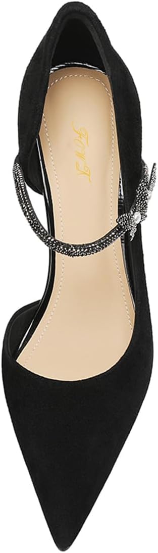 FOWT Women Elegant Pointed Toe Single Strap with Butterfly Decoration Pumps Thin Low Heel Ladies Evening Dress Shoes Size 4-16 US