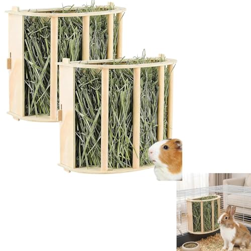 Multifunktionaler Holz Heuspender für Kleintiere für Kaninchen Meerschweinchen & Chinchilla Einfach Montierbar & Reinigbar Stabil & Langlebig Käfig Zubehör