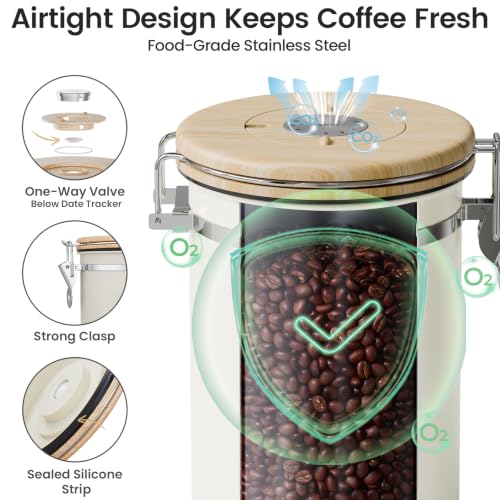 Image of Veken Coffee Canister with Window, Airtight Stainless Steel Container, 22OZ