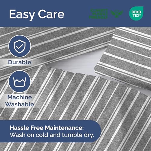 Image of Duvet Cover Full Size Set - Extra Soft Full Duvet Cover 80 inch x 90 inch with 2 Pillow Shams for Women, Men, Kids & Teens - Hotel Luxury w / Zipper Closures & Ties - Comfy, Cozy & Breathable (Grey Stripes)