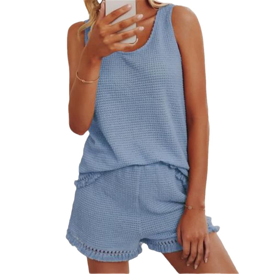 Ensemble 2 pièces d'été cool et léger en maille fine bleue - 6