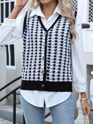 Women's Casual V Neck Sweater Tank Tops Striped Sweater Vest Sleeveless Pullover Button Down Knit Vest Tops2