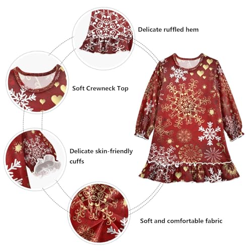 Bolaz Nightgowns Sleepwear Lightweight Nightdress Soft Pajamas Dress Christmas Snowflake for 3-10 Years3