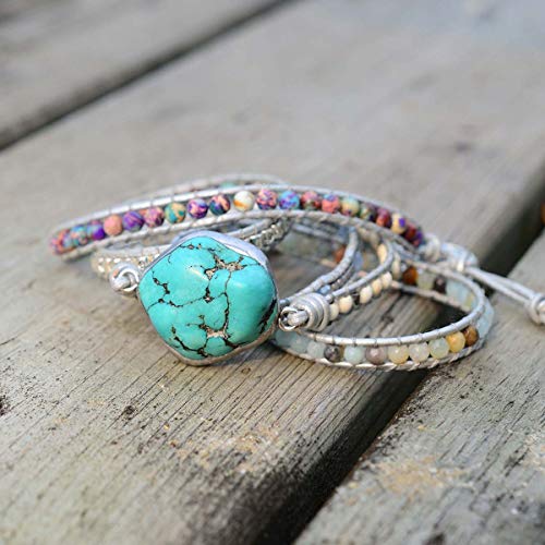 Image of Boho Wrap Bracelet for Women, Handmade Natural Imperial Jasper Multi-Layer Stone Beaded Bracelet, Bohemian Healing Crystal Stone Jewelry Gifts