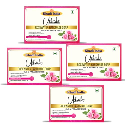 Image of Khadi Rosewater Handmade Soap Bathing Bar 125g (Pack of 4) | Natural & Herbal | Hydrates & Nourishes Skin | For Sensitive & Irritated Skin | Softens, Refreshes & Rejuvenates | All Skin Types