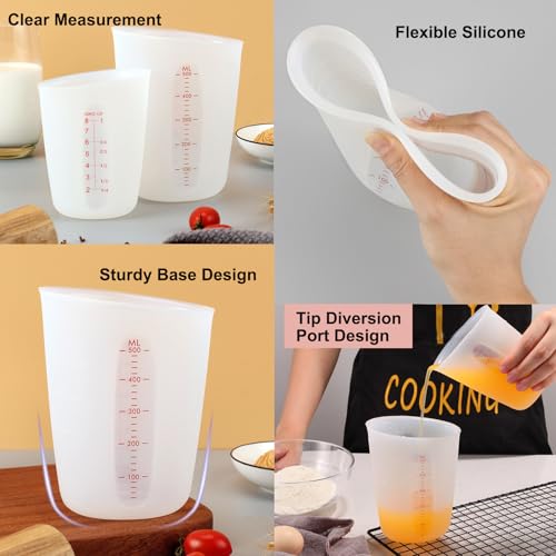 Juego 3 Vasos Medidores de Silicona Grandes con 4 Espátulas miniatura 5