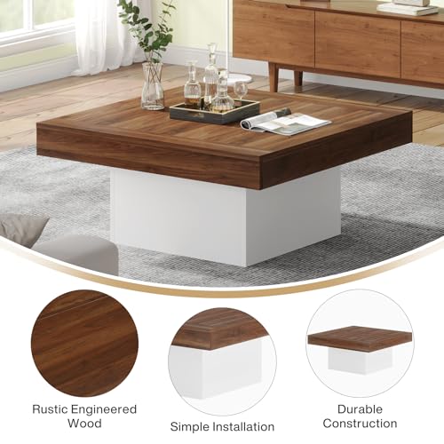 image for Tribesigns Coffee Table Square LED Coffee Table Engineered Wood Low Co