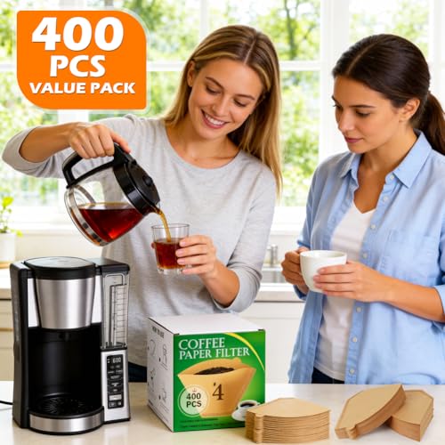 Image of BYKITCHEN 400PCS #4 Cone Coffee Filters Fits 8-12 Cup & 14 Cup Coffee Makers, Size 4 Unbleached Disposable Coffee Filter Paper, Compatible with Ninja, Cuisinart 12-Cup / 14-Cup & Drip Coffee Machine