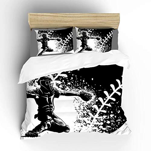 Aluy's boutique A Baseball Catcher with A Grunge Style Baseball Ultra Soft Bedding Sets Duvet Cover Set, Twin Size 2 Pieces with 1 Duvet Cover and 1 Pillowcase, Best Gift for Kids, Boys, Girls