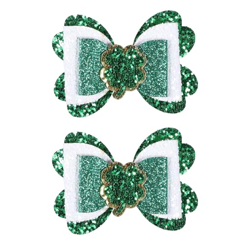 SUPCLIPS Horquillas para el cabello del día de San Patricio con purpurina verde trébol boutique para niños y niñas, accesorios para el cabello de primavera de la suerte para fiestas irlandesas