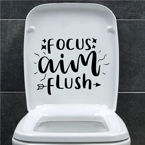 Focus - Aim - Flush Bathroom Accessory, Cute Stickers - Funny Toilet Sticker, Bathroom Sign, Toilet Lid Decal, Bathroom Wall Art - Stickers for Adults - Vinyl Stickers (18.5cm x 14cm, Black)