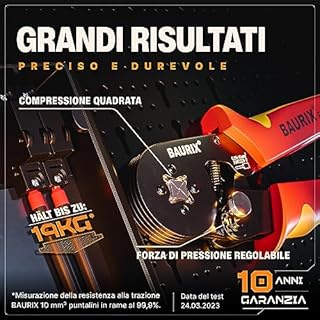 BAURIX® Pinza Crimpatrice con 1800 Puntalini Elettrici 0,25-10mm², Crimpatrice Autoregolante per Filo Elettrico, Pinza Crimpatrice Automatica, Pinza Elettricista - Modello:PERSEUS (4 Bordi)
