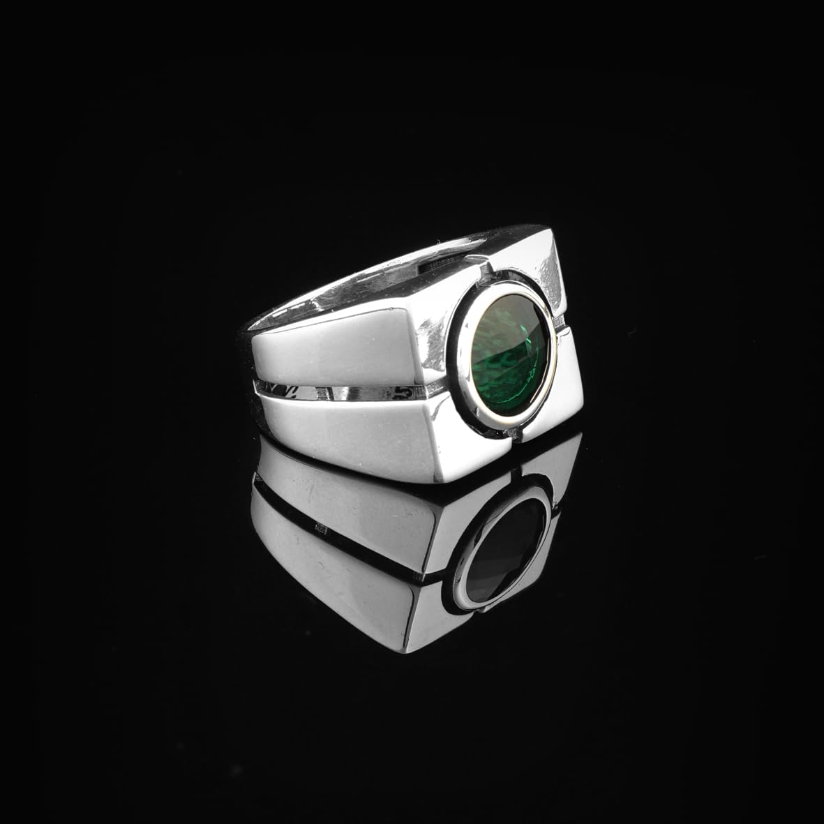 Anello con gemma di smeraldo fatto a mano - Anello da mignolo d'argento vintage per uomo, incisione personalizzata disponibile e panno di lucidatura d'argento in dotazione (22)