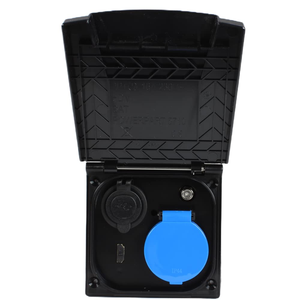 Enchufe exterior multifunción para autocaravana, caravana, camper, 220 V, 230 V, antena satélite, USB, HDMI, color negro