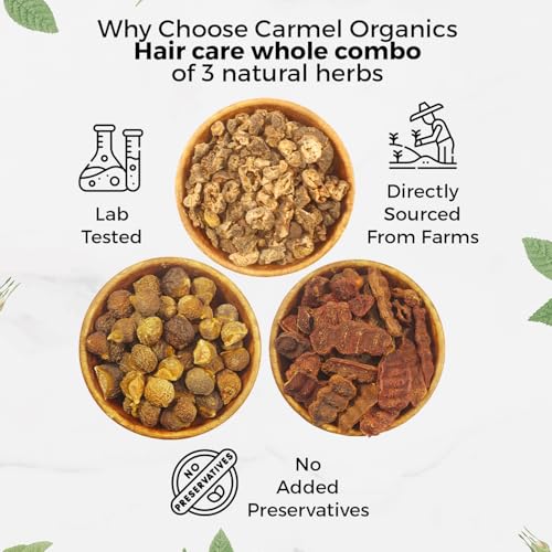 Image of CARMEL ORGANICS Amla, Shikakai & Soapnut /Reetha Whole Combo - 100g Each | Natural Hair Care Trio | Herbal Cleanser & Conditioner, No Added Preservatives