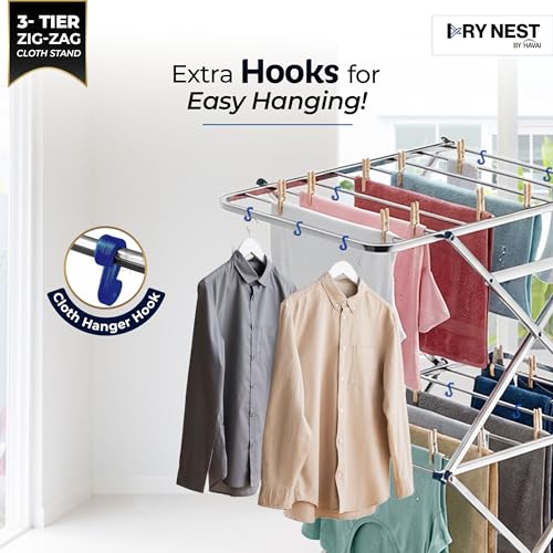 Image of HAVAI DryNest 4.5 KG Heavy Duty Clothes Drying Stand | 40 KG Load Capacity | 3-Tier Zig-Zag Foldable Stainless Steel Airer | Rust Proof Laundry Rack for Balcony & Indoor Use