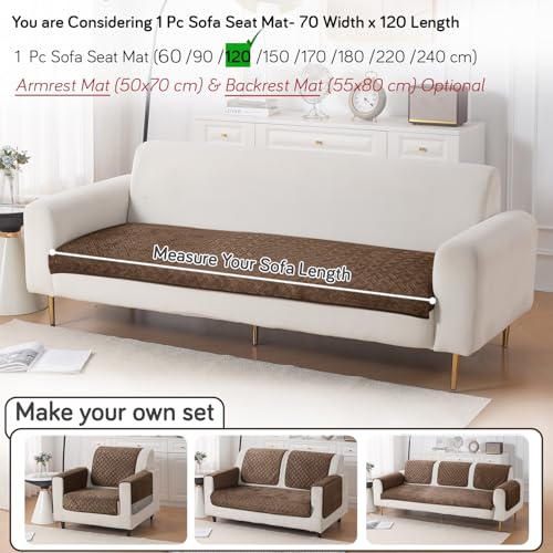 Image of HOKIPO Velvety Quilted Anti-Slip Sofa Cover Mats for L-Shape & 1 /2 / 3 Seater Sofa |DIY Sofa Cover Set, 'Softline Quilted Series' 70(W) x 120(L) cm | Chocolate Brown (AR-6315-BR)
