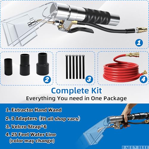 Image of Happy Tree Universal Fit All Brands' Shop Vac Extractor Hose Kit Adapter Wet-Dry Extraction Accessory for Upholstery & Carpet Cleaning Auto Detailing Wet Vaccum Accessories with 25 Feet Water Hose