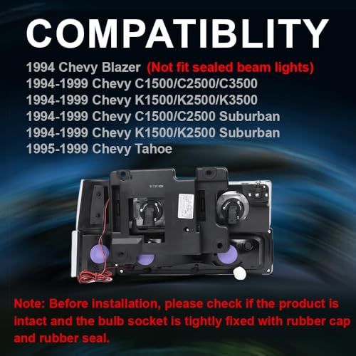 Image of GRAND ORANGE Headlights Assembly Compatible with Chevy GMC C /K & Suburban C /K 1994-1999, Fit Chevy Tahoe & GMC Yukon 1995-1999 15034929, GM2502101, 114-00181L Headlamp Smoke Lens Amber Reflector