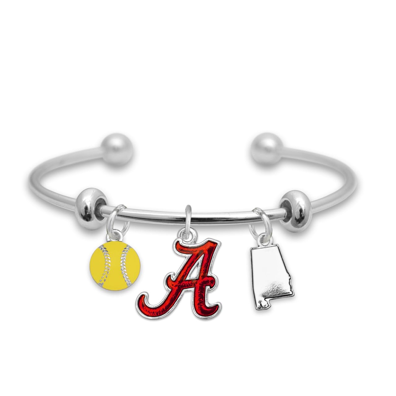 From the Heart Alabama Crimson Tide Softball Accent Charm Team Traditions Cuff Bracelet with Team Color Logo, Softball and State Accent Charm Officially Licensed Jewelry Fan UA
