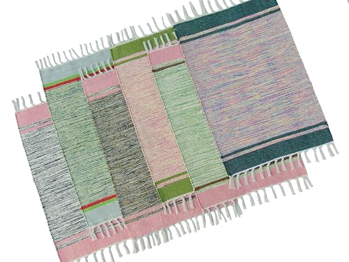 Image of MAHZEE HOME� Hand Woven Cotton Multicolor Small Rug for Bedroom, Living Room, Kids Room and Kitchen | Size : 1'4 inchx2' Feet or 16x24 Inch or 40x60 cm| 100% Organic| Machine Washable (Combo of 6 Pcs)